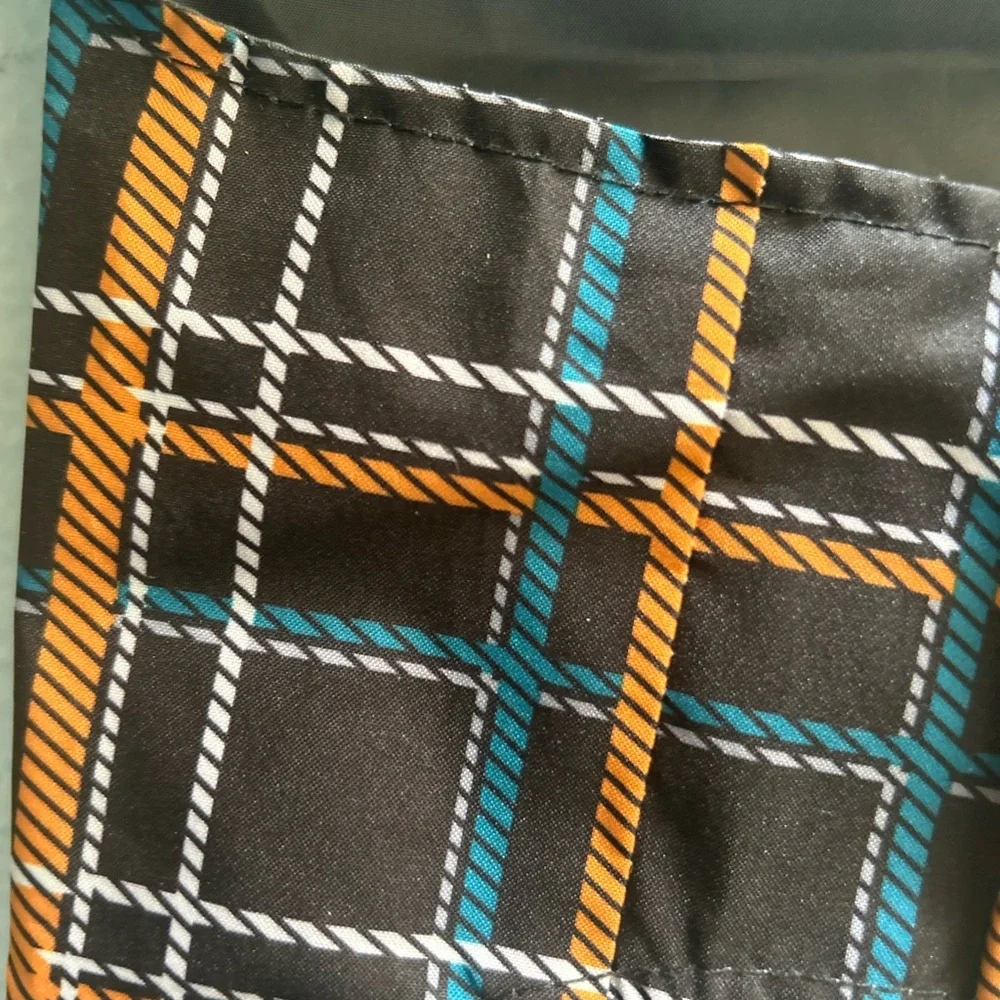 Delta Plaid Rain Slicker with Black, Orange, and Blue dog Rain coat Small NWT